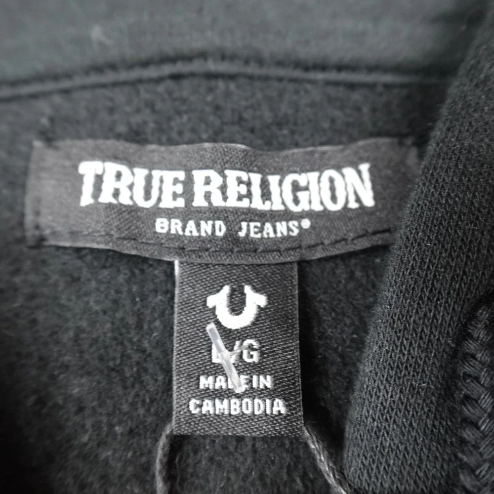 NEW True Religion Hoodie Mens L Black Logo Full Zip‎ Sweatshirt Sweater Jacket